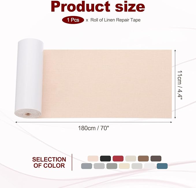 PATIKIL 70x4.4 Inch Linen Repair Tape, Repair Fabric Patch Self Adhesive Couch Patch Line Repair Patch for Furniture Sofa Car Seats Office Chairs, Light Beige