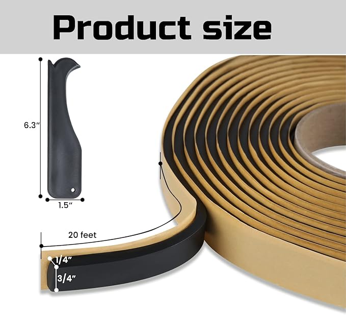 Lichamp Butyl Tape RV Butyl Sealant Tape, 3/4" Wide 1/4" Thick 20' Length, Black