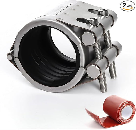 Upgraded Pipe Repair Clamp with M1 Self-Adhesive Leak-Sealing Tape | 304 Stainless Steel Rust-Proof Emergency Pipe Repair Kit for Plastic & Metal Pipes, 2" (56-59mm)