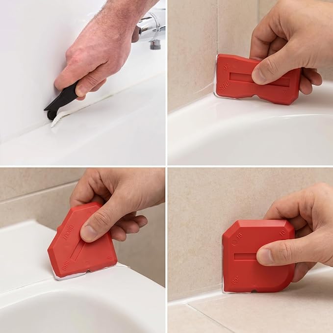 Skrfren Caulking Tool Kit, 4 Pcs Caulk Remover Tools, 1 Pcs Grout Removal Tool, 2 Replacement Blades for Floor Gaps, Bathroom, Kitchen, Tile Gaps