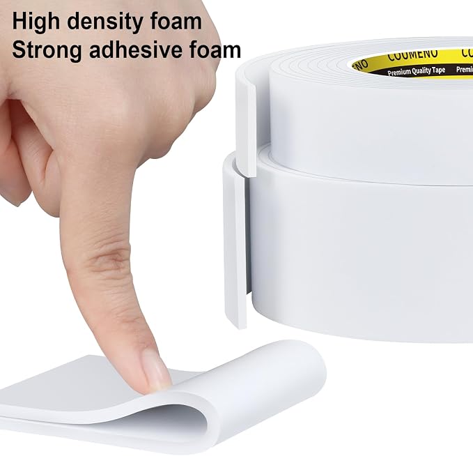 Single-Sided Adhesive EVA Foam Tape 1inX10FT,White Foam Weather Stripping,Door Seal & Window Insulation Tape,Waterproof Sound Proof Seal Strip for Doors,Windows,Garage Door & Gap Sealing