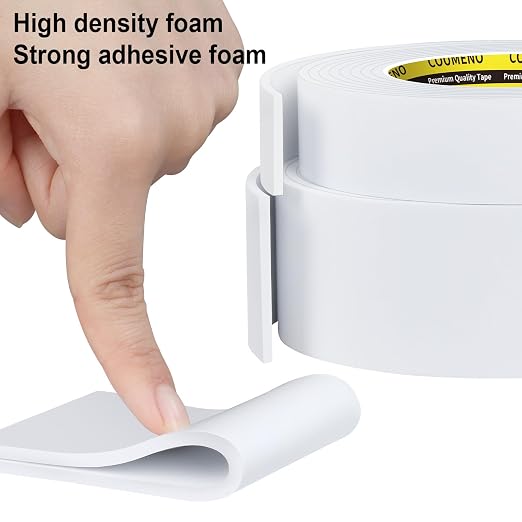 Single-Sided Adhesive EVA Foam Tape 1.8in x16.4FT,White Foam Weather Stripping,Door Seal & Window Insulation Tape,Waterproof Sound Proof Seal Strip for Doors,Windows,Garage Door & Gap Sealing