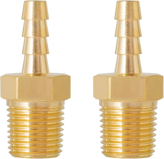 SUNGATOR 1/8'' NPT Brass Hose Barb Fittings, 1/8'' NPT Male Thread to 1/8'' Barbed Air Hose Fittings, 1/8'' Brass Air Line Repair Connectors for Compressor, Fuel, Oil (2-Pack)