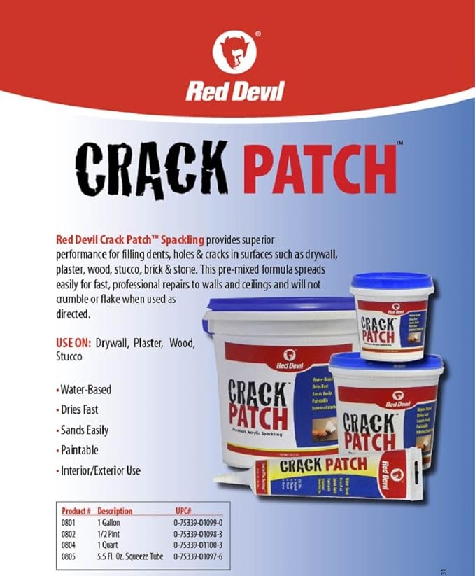 Red Devil 0805 Crack Patch Premium Acrylic Spackling, 5.5 Oz. Squeeze Tube