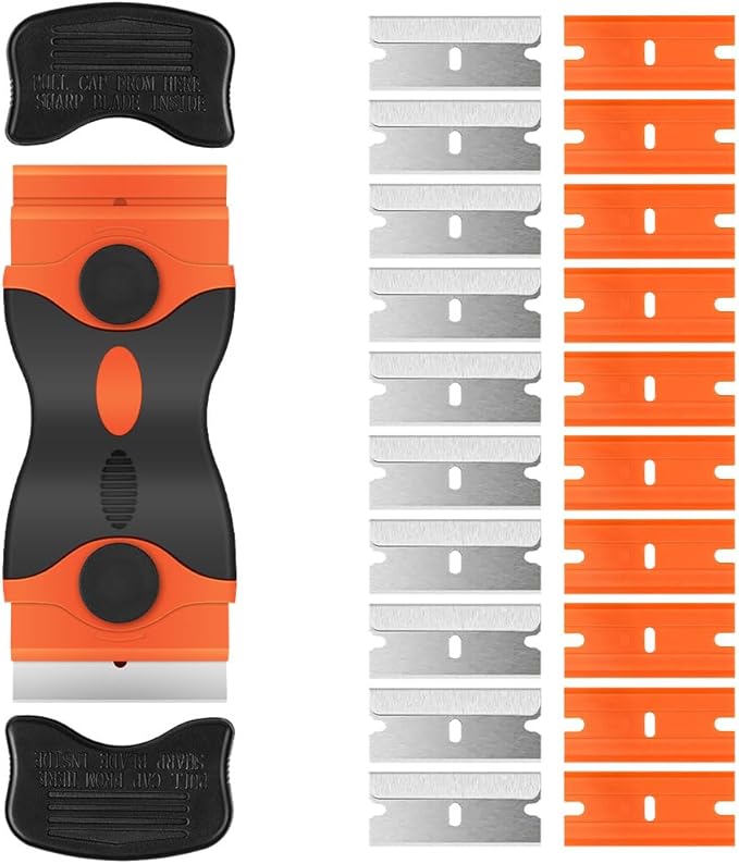 Ainiv Razor Blade Scraper, 2-in-1 Scraper Tool with 10PCS Metal Blades and 10PCS Plastic Blades, Multi-funtional Cleaning Razor Scraper for Decals, Stickers, Labels, Caulk, Adhesive, Paint Removal