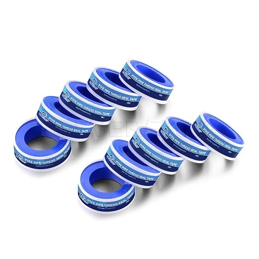 Supply Giant Plumbers PTFE Tape 1/2" W x 520" L 10 Rolls Pipe Thread Tape, High Density Thread Sealant Tape Water Seal Plumbing Tape for Shower Head, Pipes, Gas Lines, Leak Prevention