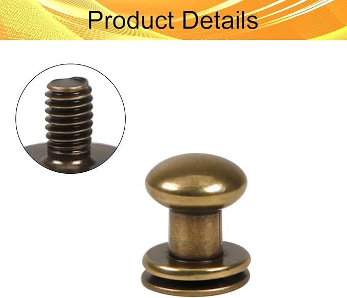Juvielich 50 Sets 8mm Ball Head Stud Screws, Round Head Button Stud Rivets | Bronze Tone, Zinc Alloy, Phillips Drive, Chicago Screws for Leather Belt, Leathercraft, DIY Repairs Decoration