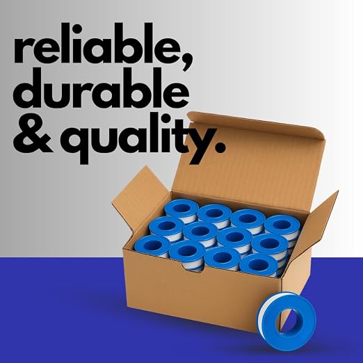 Teflon Tape 3/4 Inch x 520” – PTFE Thread Seal Tape for Plumbers, Pipe Fittings, Air & Water Lines – Leak-Proof, Non-Stick, Easy to Apply (25)