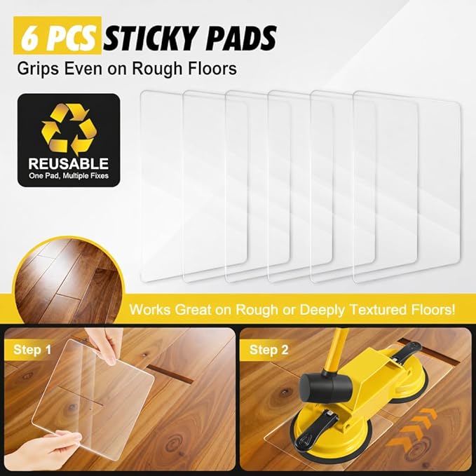 Floor Gap Fixer Tool with Dual Silicone Suction Cups & Rubber Hammer – 45° Angled Striking Surface, Includes Adhesive Pads – for Laminate, Vinyl Plank, SPC & Engineered Hardwood Floors