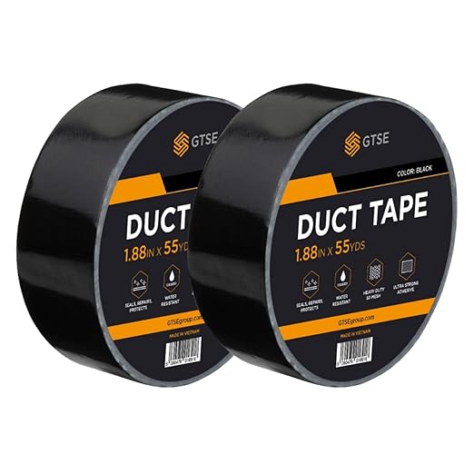 GTSE Black Duct Tape, 2 Inches x 55 Yards (164 ft), Heavy Duty, Waterproof Repair Tape for Indoor or Outdoor Use, 2 Rolls