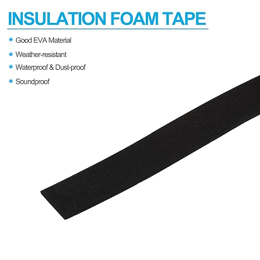 PATIKIL 3/4" W x 5/64" T x 16.4Ft EVA Single Sided Foam Tape, 2Pcs Multipurpose Sealing Strip Foam Waterproof Weather Stripping Foam Sealing Foam Strips with Adhesive for Door, Black
