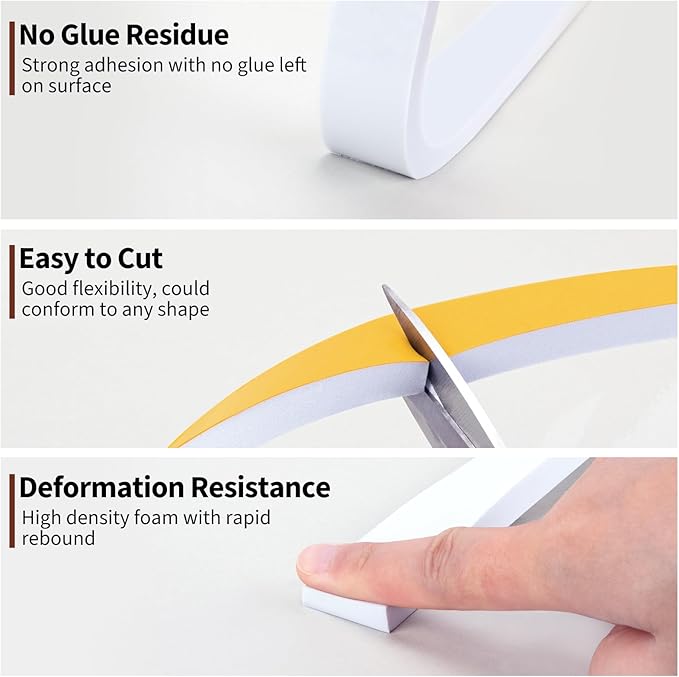 Yotache White Foam Strips Tape with Adhesive 2 Rolls 1" x3/8", High Density Foam Tape Furniture Protective, Weatherstrips, Anticollision, Total 13 Feet Long (2 X 6.5 Ft Each)