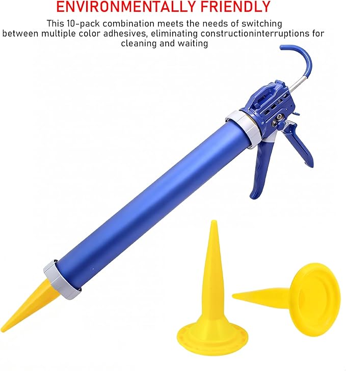 10 Pieces Caulking Nozzle Cones Nozzles for Sausage Caulking Gun, Reusable Caulk Nozzle Applicator, Durable Epoxy Piston Caulk Cap Replacement,(Yellow)