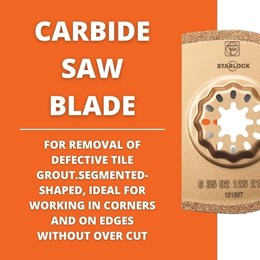 Fein Starlock Carbide OEM Segmented Saw Blade - Precise Tile Grout Removal, Plaster Cutting and Porous Concrete Work, Extra Thin Version, 2-15/16" Diameter, 3/64" Kerf, 5-Pack - 63502125230