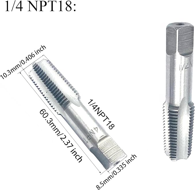 2 Pcs 1/4 NPT Pipe Thread Tapes,Carbon Steel Hand Threading Tap for Plumbing Projects,Auto Repairs and Other Various DIY Thread Cutting Tools Small Poject