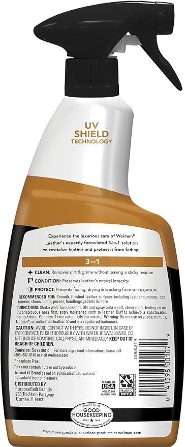 Weiman Leather Cleaner & Conditioner - Cleans, Restores & Protects Leather, UV Protection Prevent Cracking & Fading, For Car Seats, Sofas, Shoes, Bags & All Finished Leather Surfaces, 6 Pack, 22 FL Oz