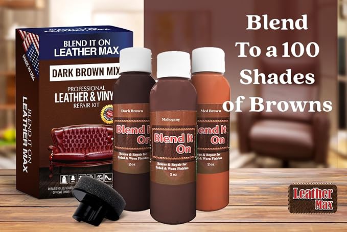 Blend It On Extra Large Leather Repair Kit, 6 Full Ounces for Furniture, Jacket, Sofa, Car Seat, Boots, Easy Instructions to Match Colors, Restore Any Material No Mixing Chart Needed (Bold Browns)