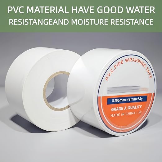 Pipe Wrap Tape 100' Length x 2" Width -10 Mil Thick,PVC Corrosion Protection,Width White Insulation Tape for Drain Pipe, Metal & Electrical Piping, Underground Pipe (2 Pack)