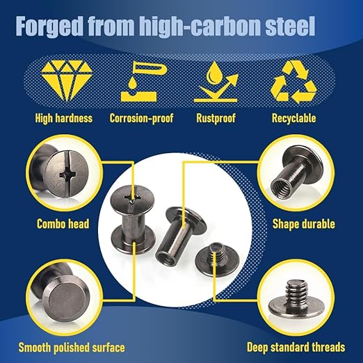 130 Sets Gunmetal Black Chicago Screws Leather Rivets Kit, 7 Sizes (M5*4,5,6,8,10,12,15) & 3 Screw Lengths (M4*3,4,5) for Belts, Bookbinding, DIY Leather