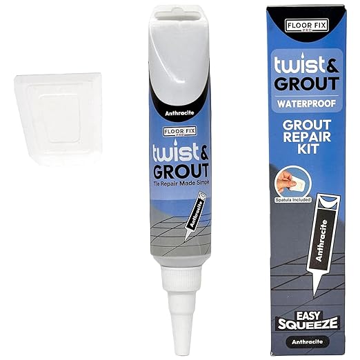Floor-Fix Pro Twist & Grout Repair Kit – Premixed Waterproof Grout Repair & Grout Paint Pen Alternative–Fast Tile Grout Reviver for Bathroom, Shower & Kitchen–Crack-ResistantAnthracite, 8.8 fl oz