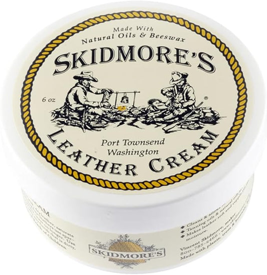 Skidmore’s Leather Cream: All-Natural, Non-Toxic Leather Conditioner - Made in USA Since 1984. Water Repellent Formula Restores Leather Couches, Car Seats, Boots, Shoes, Purses, Bags, and Tack. 6 Oz