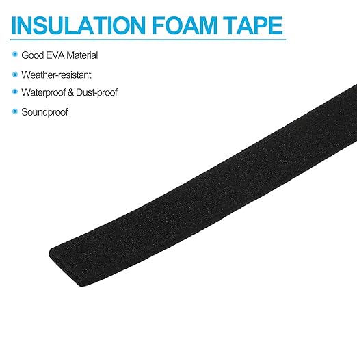 PATIKIL 5/8" W x 1/8" T x 16.4Ft EVA Single Sided Foam Tape, 2Pcs Multipurpose Sealing Strip Foam Waterproof Weather Stripping Foam Sealing Foam Strips with Adhesive for Door, Black
