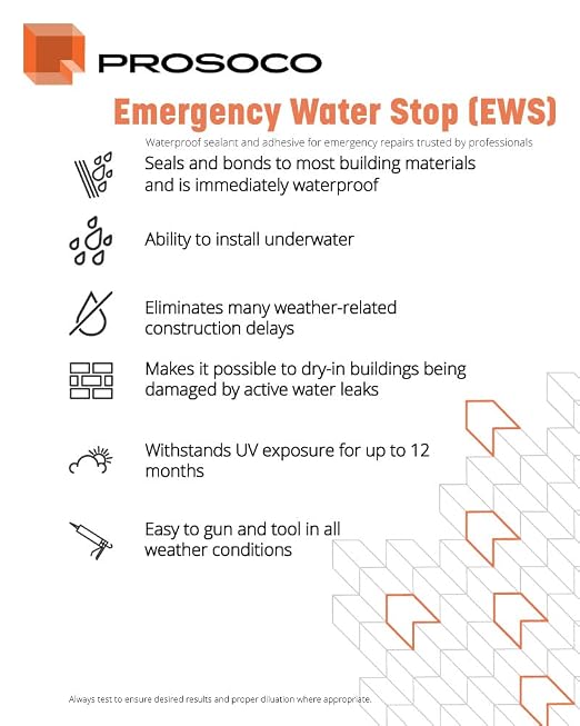 PROSOCO Emergency Water Stop | Waterproof sealant and Adhesive for Emergency Repairs - Trusted by Professionals (9.7 OZ)