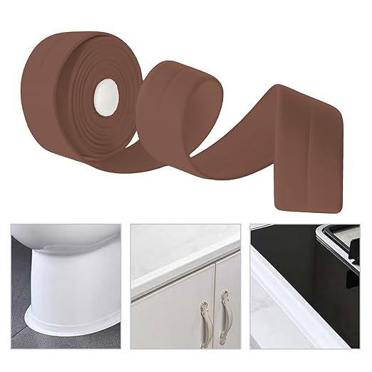 3 Rolls Caulk Tape Self Adhesive Caulk Strip Waterproof,Brown Caulking Sealant Trim for Bathroom, Caulk Sealing Strip for Toilet Sink Edge Protector with Sealing Tool (10.5Ft x 1.5In)