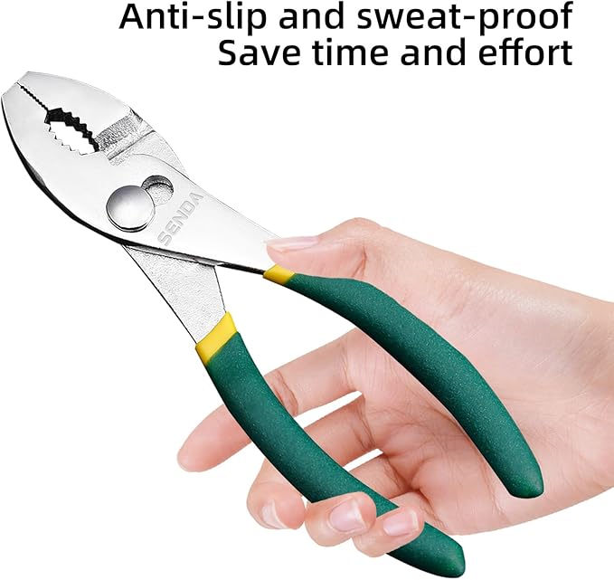 SENDA 8 Inch Slip Joint Pliers, Heavy Duty Carbon Steel, Non-Slip TPR Rubber Grip Handle, 3-Zone Serrated Jaw, Rust Resistant Finish, Adjustable for Home & Industrial Repair