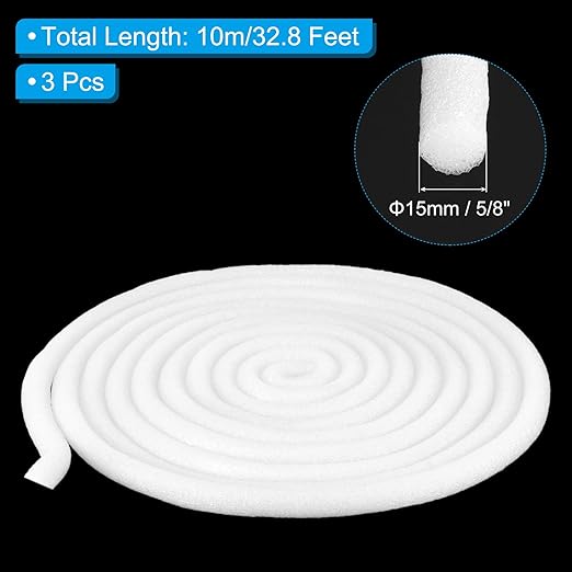 PATIKIL 5/8 Inch x 32.8 Feet Backer Rod for Gaps and Joints, 3pcs Foam Rope Caulk Crack Joint Filler Roll Seal Weather Strip for Home Construction Car, White