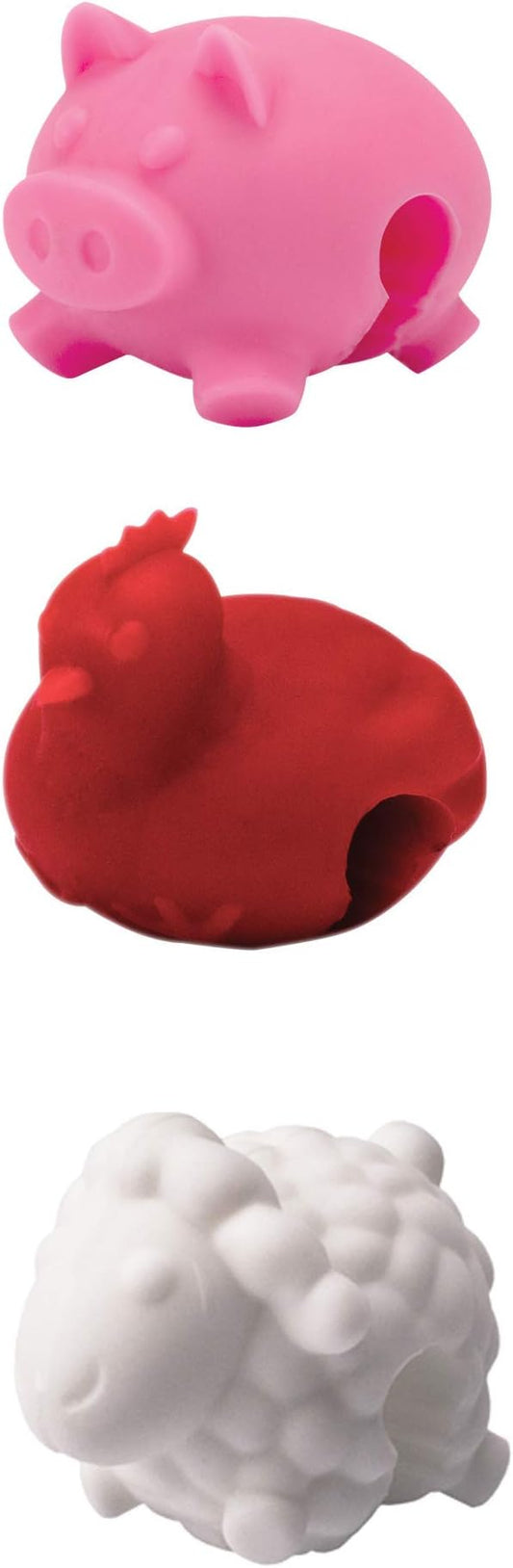 Tovolo Silicone Pot Lid Lifter Holder Farm Animals Heat Resistant Spill Proof Kitchen Gadget to Prevent Boiling Over & Release Steam, Cute Decorative Pan Cover Stand Pot Clip Keeps Lid Open, Set of 3