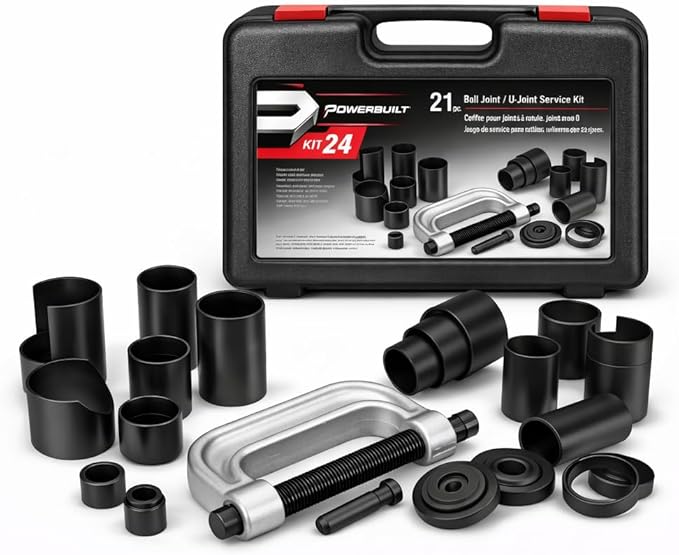 Powerbuilt Ball Joint and U-Joint Service Tool Set, Remove and Install, Ford, GM, Dodge, Adapters Included - 648602