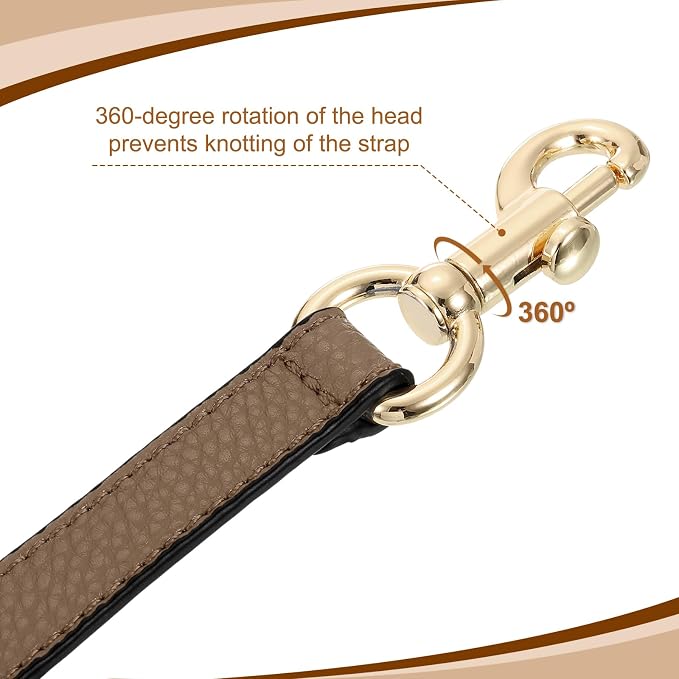 uxcell 15.53 Inch PU Leather Short Bag Strap with Clasp, Purse Handles Handbags Replacement Straps for Clutch Bag Underarm Bags, Dark Khaki, Gold Buckle
