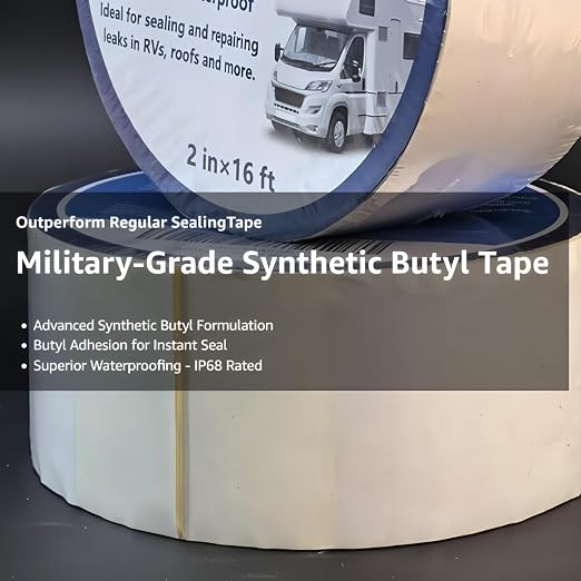 Military-Grade PVDF Butyl RV Repair Sealant Tape, 40mil Thick | UL94 V-0 Flame Retardant & IP68 Waterproof | Self-Adhesive Flashing Tape for RVs, Boats, Roofs, Pipes, Gutters - 2" x 16.4ft