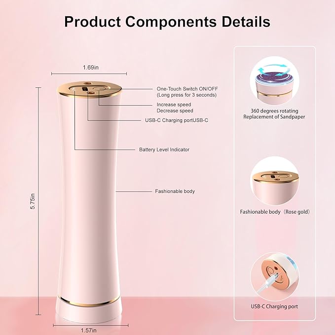 2026 Upgrade Electric Foot Callus Remover, Ergonomic Foot File with 3 Speeds, Rechargeable, 20 Disposable Sandpaper Discs, Professional Pedicure Tool for Dead Skin & Calluses - Beige ﻿