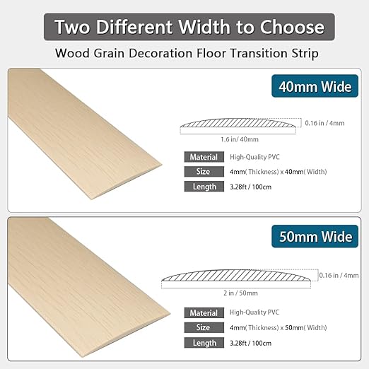 Floor Transition Strip 2" Self Adhesive Flat Vinyl Flooring Transitions Strip with Strong Backing Wood Grain 5cm, 3.28FT, Maple Wood Grain