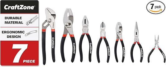 7 Piece Pliers Set with Joint, Long Nose, Linesman,Water Pump and Diagonal Pliers for Home DIY Automotive Repair