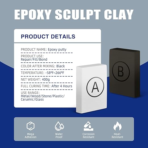 Epoxy Putty, 14oz/400g 2-Part AB Epoxy Filler, Multi-Purpose Fast Repair Sculpting Clay, High Strength Strong Adhesion for Metal, Plastic, Ceramic, Stone, Wood, Tile, Concrete, Black