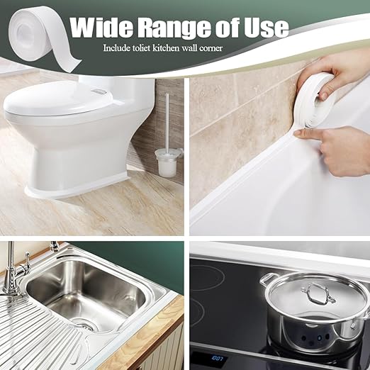 Caulk Tape - 2 Roll Waterproof Bathroom Caulking Tape for Shower, Toilet Edge Protector Bathtub, Sink | Self-Adhesive PVC Caulk Strip Sealant with Tool | Bathroom Decor & Accessories(1.5" x 10.5Ft)