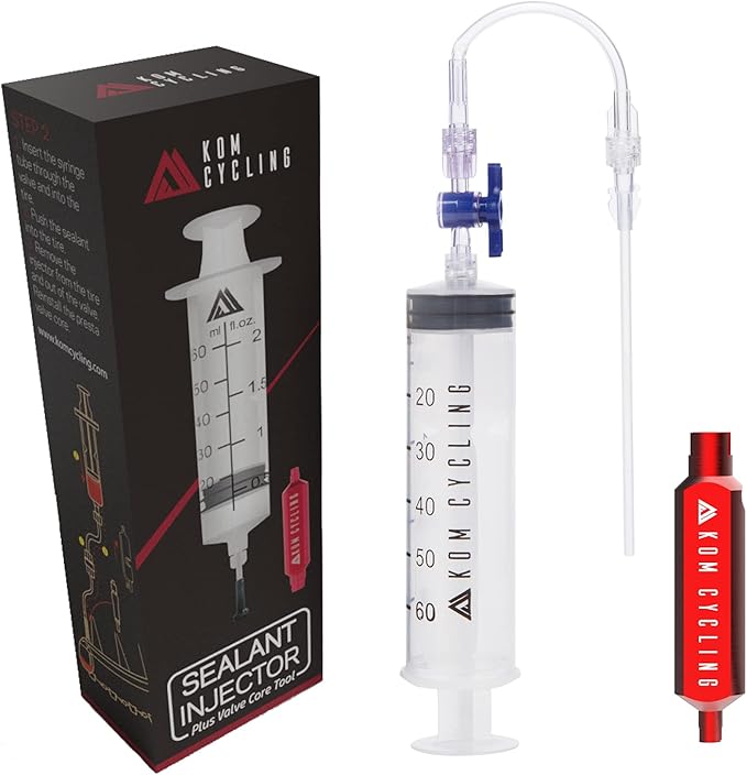 KOM Cycling Tubeless Sealant Injector Syringe and Presta Valve Core Removal Tool by Designed for Stans No Tubes sealant and Other sealants …