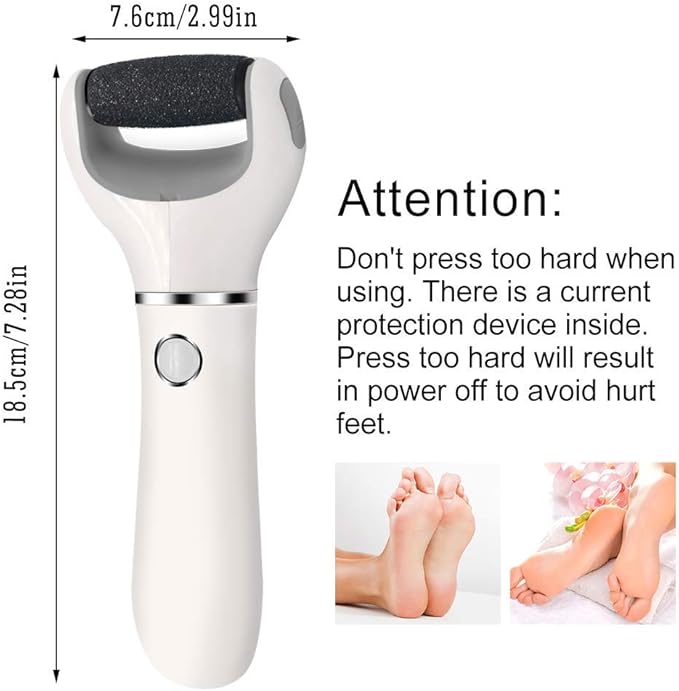Electric Foot Scrubber Foot File Hard Skin Remover Pedicure Tools Electronic Callus kit for Cracked Heels and Dead Skin with 2 Roller Heads, White