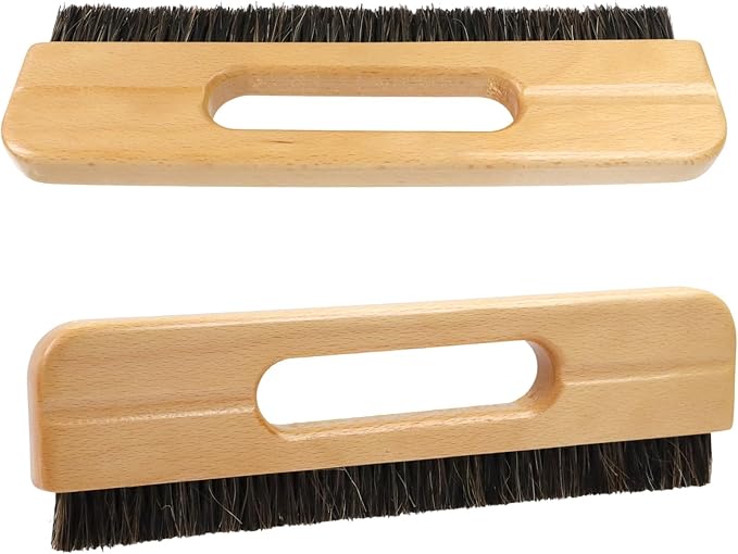KUMGROT 0.79 Inch Wooden Wall Paper Removal Supplies, Wallpaper Hanging Tool 3-Row Horse Hair Brush with Wood Handle for Tile Grout Cleaning Scrubbing, 1 Pcs Brown Brush (W05)