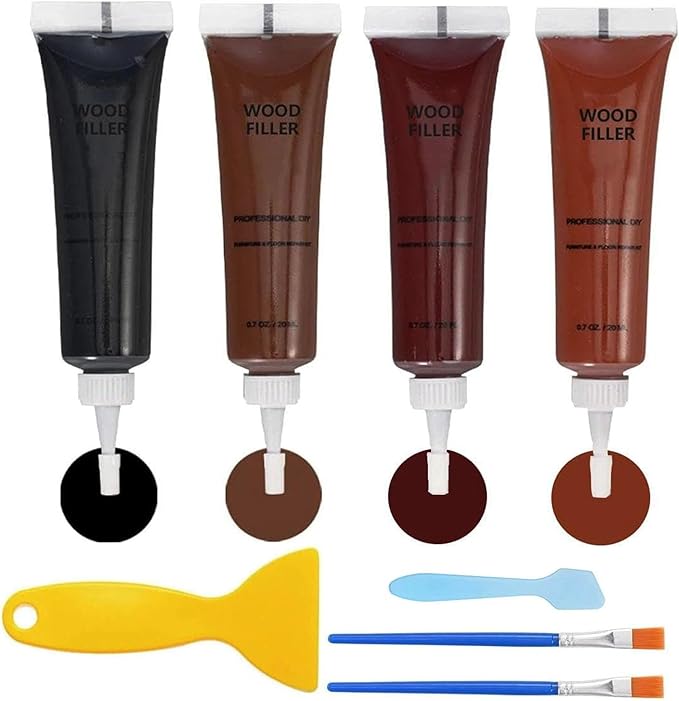 Dark Wood Furniture Repair Kit, 4-Color Wood Scratch Repair Filler for Tables, Floors, Cabinets – Repairs Cracks, Chips, Discoloration with Long-Lasting Results