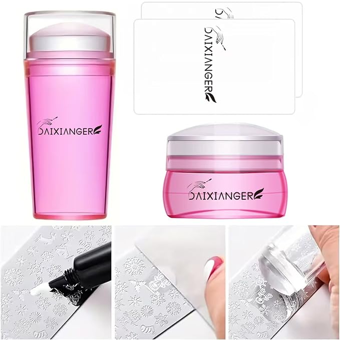 4Pcs French Tip Nail Stamp Set, Nail Stamper & Scraper, Clear Silicone French Tip Nail Art Stamper Kit with Scraper for Salon & DIY Manicure, Nail Stamping Tool for Nail Art Transfer