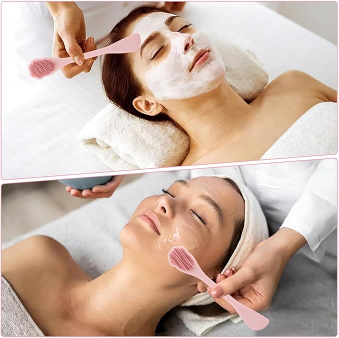 Blackhead Remover Tool for Face and Nose, 2 in 1 Silicone Face Cleansing Brush and Stainless Steel Blackhead Scraper Spatula, Mask Applicator for Men and Women(Pink)