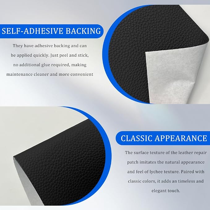 2PCS Leather Repair Patch Tape, Leather Repair Kits for Couches and Cars, Vinyl Repairs Patch, Car Waterproof Self Adhesive Leather Tape Repair Kit for Furniture Couches Chairs (Black)