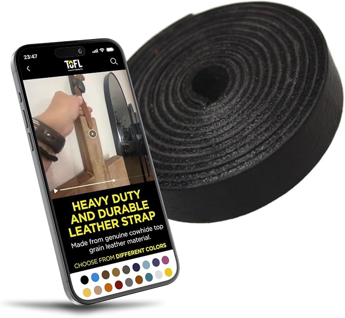 Leather Strap for Crafts & Jewelry | 72 Long × 5/8" Wide × 1/8" Thick (7-8oz) | Genuine Leather Strips for Crafts, Projects or Repairs - Black