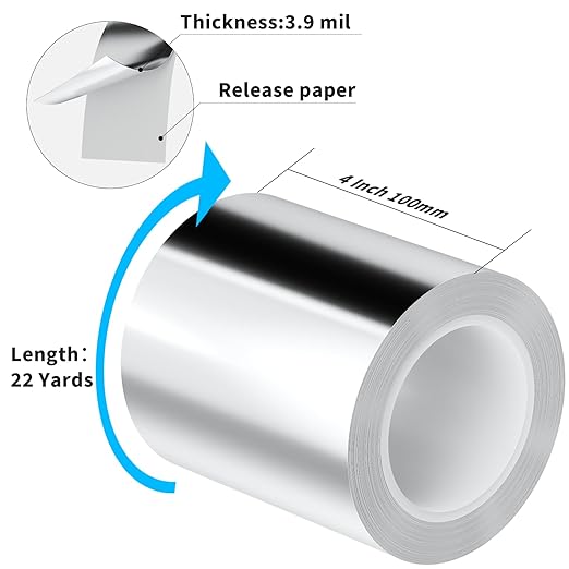 Aluminum Foil Tape Heavy Duty 4 Inch x 22 Yards（3.9 mil）, High Temp Waterproof HVAC Tape, Silver Insulation Adhesive for Ductwork, Sealing, Dryer Vent, Furnace, AC, Pipe Repair