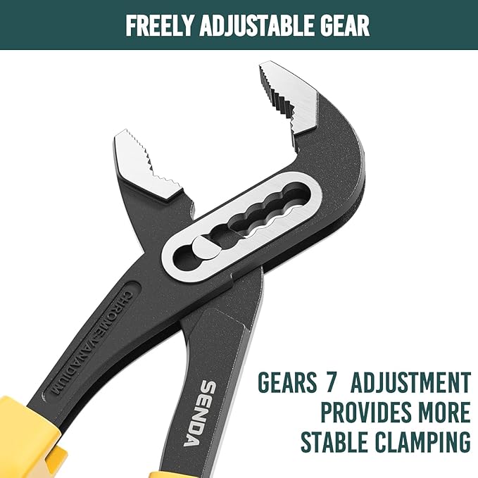 SENDA 10-Inch Water Pump Pliers, 7 Jaw Positions Adjustable Groove Joint Pliers, Premium CRV Steel with 3.75" Jaw Capacity for Plumbing & Industrial Use