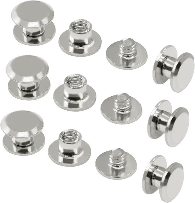 60 Sets Silver Chicago Screws, M5*4mm Leather Rivets Screw Rivets Buttons DIY Leather Trim Craft Bookbinding for Decorate Repair Belt Bag Shoes Purse